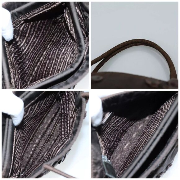 PRADA Hand Bag Nylon Brown Silver Auth - Picture 14 of 16